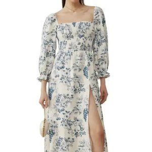 Reformation Gitane Long Sleeve Smocked Linen Midi Dress